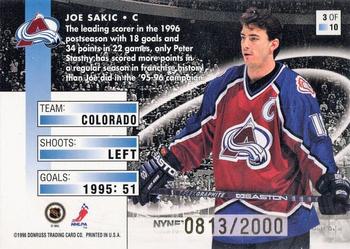1996-97 Donruss - Go Top Shelf #3 Joe Sakic Back