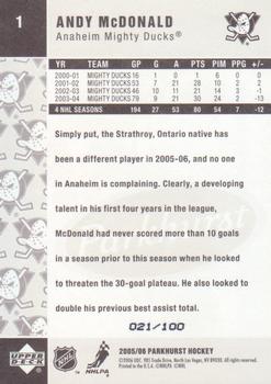 2005-06 Parkhurst - Facsimile Autographs #1 Andy McDonald Back