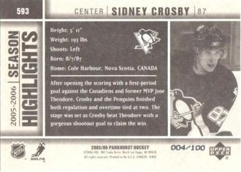 2005-06 Parkhurst - Facsimile Autographs #593 Sidney Crosby Back