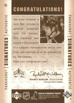 2005-06 Parkhurst - Authentic Signatures #TG Tim Gleason Back