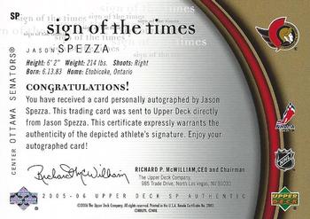 2005-06 SP Authentic - Sign of the Times #SP Jason Spezza Back