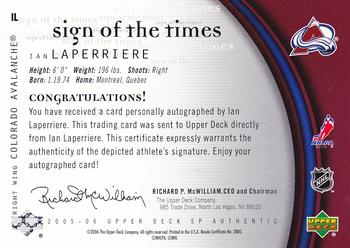 2005-06 SP Authentic - Sign of the Times #IL Ian Laperriere Back