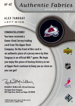 2005-06 SP Game Used - Authentic Fabrics #AF-AT Alex Tanguay Back