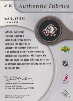 2005-06 SP Game Used - Authentic Fabrics #AF-BE Daniel Briere Back