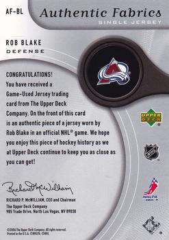 2005-06 SP Game Used - Authentic Fabrics #AF-BL Rob Blake Back