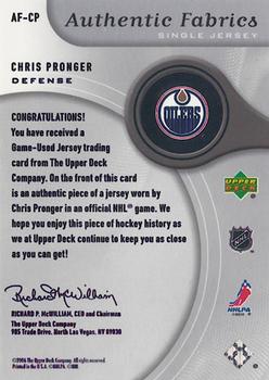2005-06 SP Game Used - Authentic Fabrics #AF-CP Chris Pronger Back