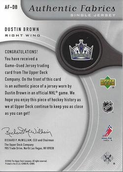 2005-06 SP Game Used - Authentic Fabrics #AF-DB Dustin Brown Back