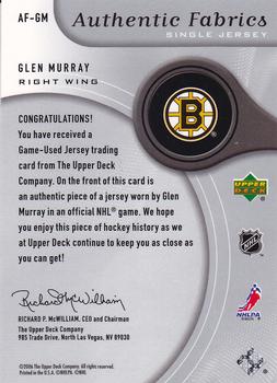 2005-06 SP Game Used - Authentic Fabrics #AF-GM Glen Murray Back
