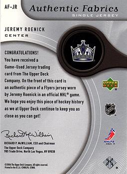 2005-06 SP Game Used - Authentic Fabrics #AF-JR Jeremy Roenick Back