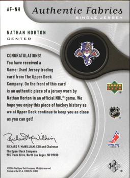 2005-06 SP Game Used - Authentic Fabrics #AF-NH Nathan Horton Back