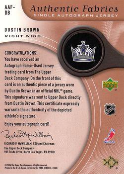 2005-06 SP Game Used - Authentic Fabrics Autographs #AAF-DB Dustin Brown Back