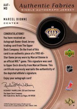 2005-06 SP Game Used - Authentic Fabrics Autographs #AAF-MD Marcel Dionne Back