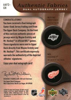 2005-06 SP Game Used - Authentic Fabrics Dual Autographs #AAF2-GH Wayne Gretzky / Gordie Howe Back