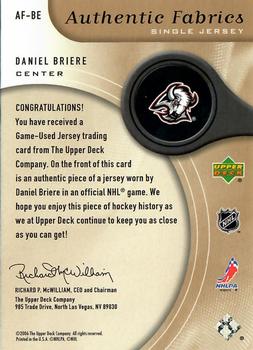 2005-06 SP Game Used - Authentic Fabrics Gold #AF-BE Daniel Briere Back