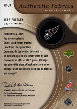 2005-06 SP Game Used - Authentic Fabrics Gold #AF-JF Jeff Friesen Back