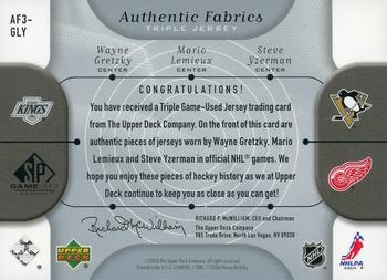 2005-06 SP Game Used - Authentic Fabrics Triple #AF3-GLY Wayne Gretzky / Mario Lemieux / Steve Yzerman Back