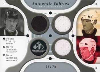2005-06 SP Game Used - Authentic Fabrics Triple #AF3-GLY Wayne Gretzky / Mario Lemieux / Steve Yzerman Front