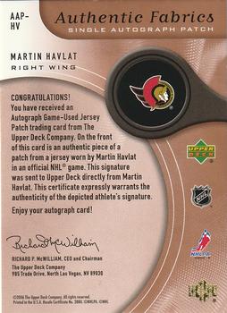 2005-06 SP Game Used - Authentic Patches Autographs #AAP-HV Martin Havlat Back