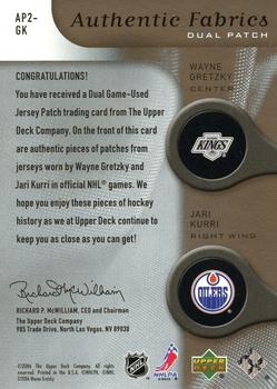 2005-06 SP Game Used - Authentic Patches Dual #AP2-GK Wayne Gretzky / Jari Kurri Back