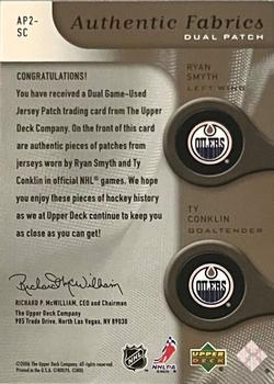 2005-06 SP Game Used - Authentic Patches Dual #AP2-SC Ryan Smyth / Ty Conklin Back