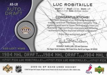 2005-06 SP Game Used - Auto Draft #AD-LR Luc Robitaille Back