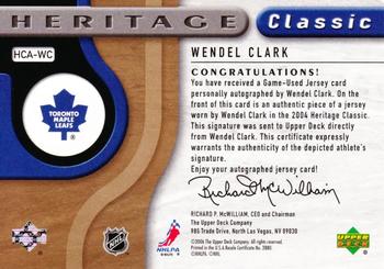 2005-06 SP Game Used - Heritage Classic Autographed Jersey #HCA-WC Wendel Clark Back