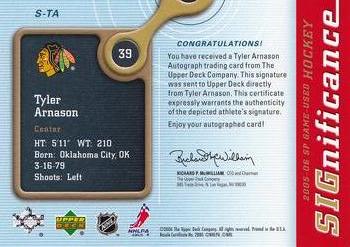 2005-06 SP Game Used - SIGnificance Gold #S-TA Tyler Arnason Back