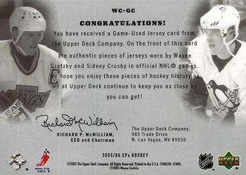 2005-06 SPx - Winning Combos #WC-GC Wayne Gretzky / Sidney Crosby Back