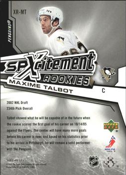 2005-06 SPx - Xcitement Rookies #XR-MT Maxime Talbot Back