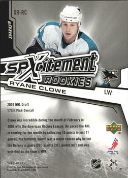 2005-06 SPx - Xcitement Rookies #XR-RC Ryane Clowe Back