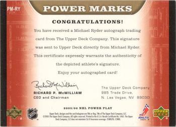 2005-06 Upper Deck Power Play - Power Marks #PM-RY Michael Ryder Back