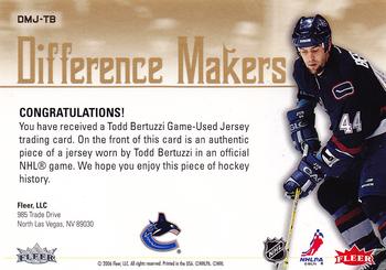 2005-06 Ultra - Difference Makers Jerseys #DMJ-TB Todd Bertuzzi Back