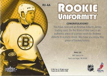 2005-06 Ultra - Rookie Uniformity Jerseys #RU-AA Andrew Alberts Back