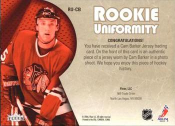 2005-06 Ultra - Rookie Uniformity Jerseys #RU-CB Cam Barker Back