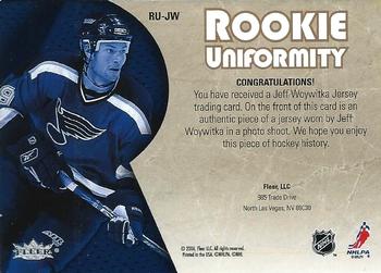 2005-06 Ultra - Rookie Uniformity Jerseys #RU-JW Jeff Woywitka Back