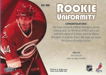 2005-06 Ultra - Rookie Uniformity Jerseys #RU-NN Niklas Nordgren Back