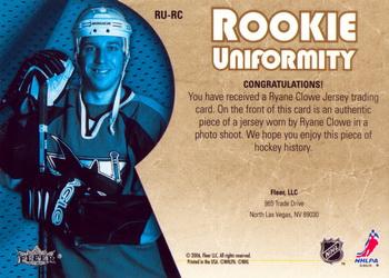 2005-06 Ultra - Rookie Uniformity Jerseys #RU-RC Ryane Clowe Back