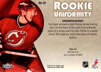 2005-06 Ultra - Rookie Uniformity Jerseys #RU-ZP Zach Parise Back