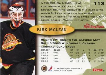 1996-97 Fleer #113 Kirk McLean Back