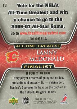 2005-06 Upper Deck - 2005-06 Upper Deck NHL All-Time Greatest Finalist #10 Lanny McDonald Back
