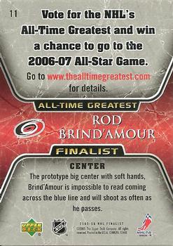 2005-06 Upper Deck - 2005-06 Upper Deck NHL All-Time Greatest Finalist #11 Rod Brind'Amour Back