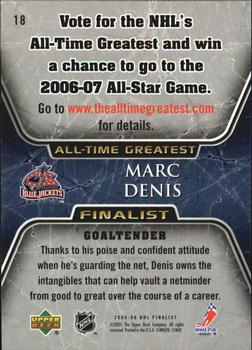 2005-06 Upper Deck - 2005-06 Upper Deck NHL All-Time Greatest Finalist #18 Marc Denis Back
