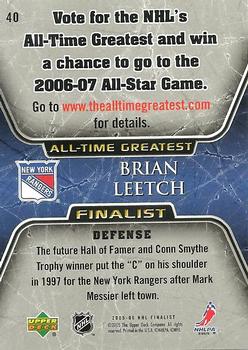 2005-06 Upper Deck - 2005-06 Upper Deck NHL All-Time Greatest Finalist #40 Brian Leetch Back