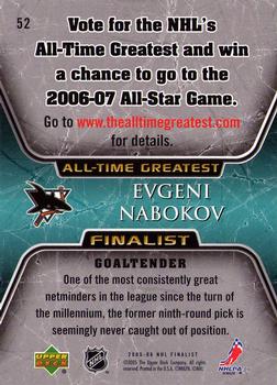 2005-06 Upper Deck - 2005-06 Upper Deck NHL All-Time Greatest Finalist #52 Evgeni Nabokov Back