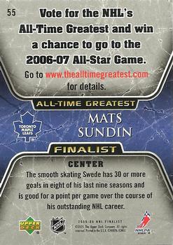 2005-06 Upper Deck - 2005-06 Upper Deck NHL All-Time Greatest Finalist #55 Mats Sundin Back