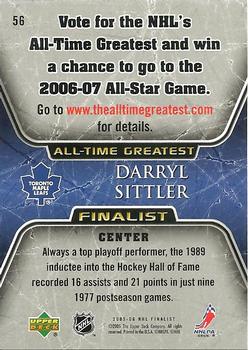 2005-06 Upper Deck - 2005-06 Upper Deck NHL All-Time Greatest Finalist #56 Darryl Sittler Back