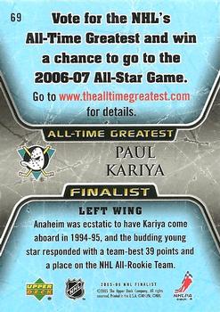 2005-06 Upper Deck - 2005-06 Upper Deck NHL All-Time Greatest Finalist #69 Paul Kariya Back