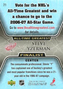 2005-06 Upper Deck - 2005-06 Upper Deck NHL All-Time Greatest Finalist #71 Steve Yzerman Back