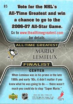 2005-06 Upper Deck - 2005-06 Upper Deck NHL All-Time Greatest Finalist #85 Mario Lemieux Back