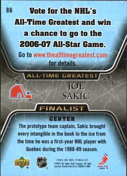 2005-06 Upper Deck - 2005-06 Upper Deck NHL All-Time Greatest Finalist #86 Joe Sakic Back